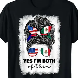 100 Cotton Half Mexican American Flag Girl Woman T Shirt