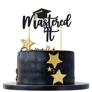 1pc Black Glitter Mastered It Cake Topper College Grad Congratulations MBA Graduation Party Decorations Supplies