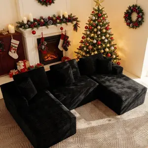 [Memorial Day Gift]NMXVXMN 118" U-Shape,Modular cloud couches with chaise lounges,Boneless Sectional couch with 6 Soft Pillows(3L/3S),Plush Corduroy Fabric,Deep seat,Modern UpholsteredSofa for Livingroom Apartment,NoAssembly Required summervibes outdoorfu