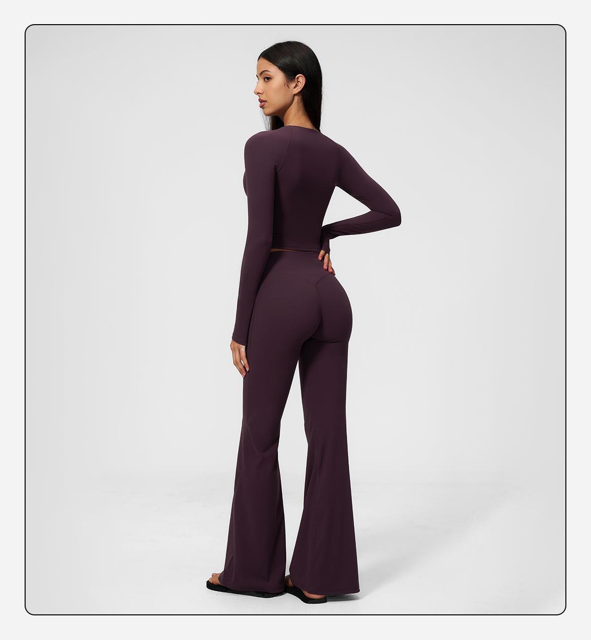 MFVIM Women’s Cross Deep V Long Sleeve Fitness Two-Piece Set – High-Waisted Slightly Flared Pants, Slimming Commuter Running Yoga Activewear Set,travel essentials,camping essentials,back to school,back to school haul