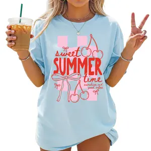 Sweet Summer Time Shirt, Strawberry Summer T-shirt, Coquette Summer Tee, Girl Summer Tee, Summer Season Cherry, Trendy Vacation Boho Shirt - TrendWear USA