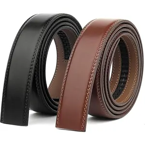 Men's Ratchet Belt Strap Adjustable Leather Belts for Men 35mm 1 3/8", 125cm Replacement Strap Without Buckle, Black