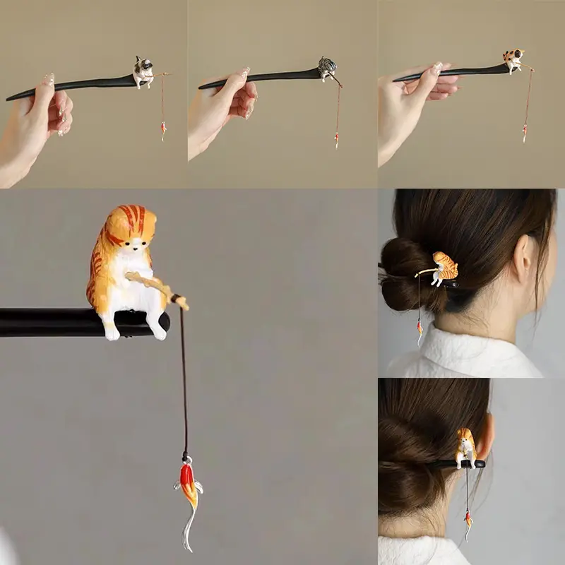 Hairpins made of wood retro-reflective for a nice woman cat with nappings for her hair rolls rolls hanfu covers jewellery accessories for her hair