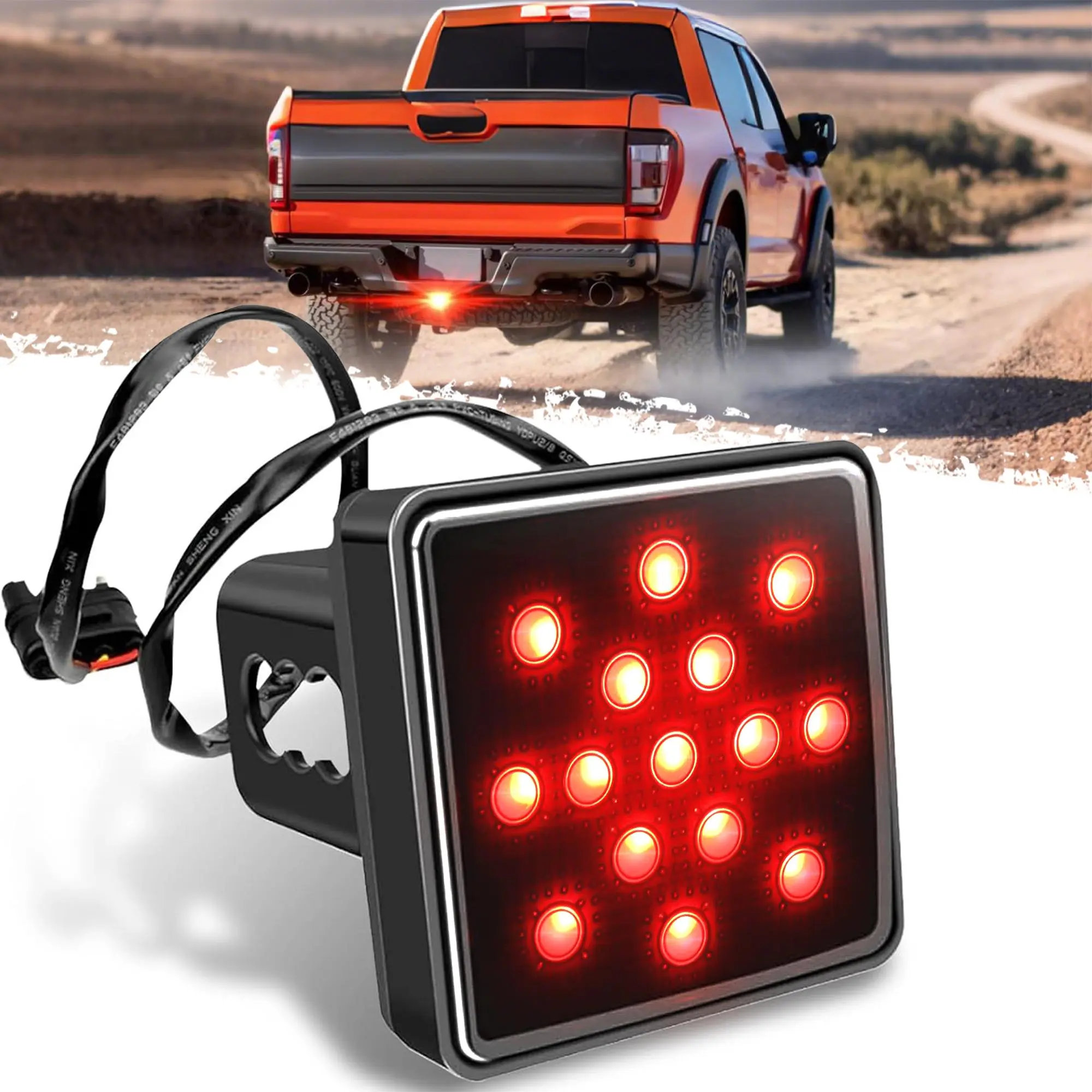 DIBMS 12V LED Hitch Receiver Brake Light, 15 LED Trailer Tail Light with 2" Mount Adapter, Waterproof Rear Stop Turn Signal Light for Truck SUV RV