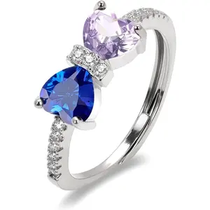 Silver Birthstone Rings for Women Heart Cubic Zirconia Gemstone Adjustable Ring Personalized Jewelry Dainty Birthday Gifts for Her Mom