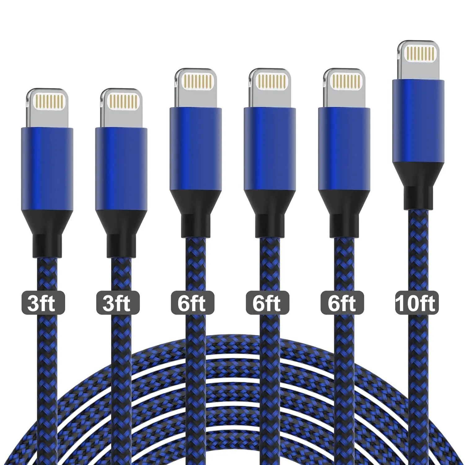 for iPhone Charger [Apple MFi Certified] Lightning Cable 6PACK-3/3/6/6/6/10 FT Nylon Braided USB Charging Cable High Speed Cord Compatible with iPhone 14/13/12/11 Pro Max/XS MAX/XR/XS/X/8/7/Plus/6S/6/iPad