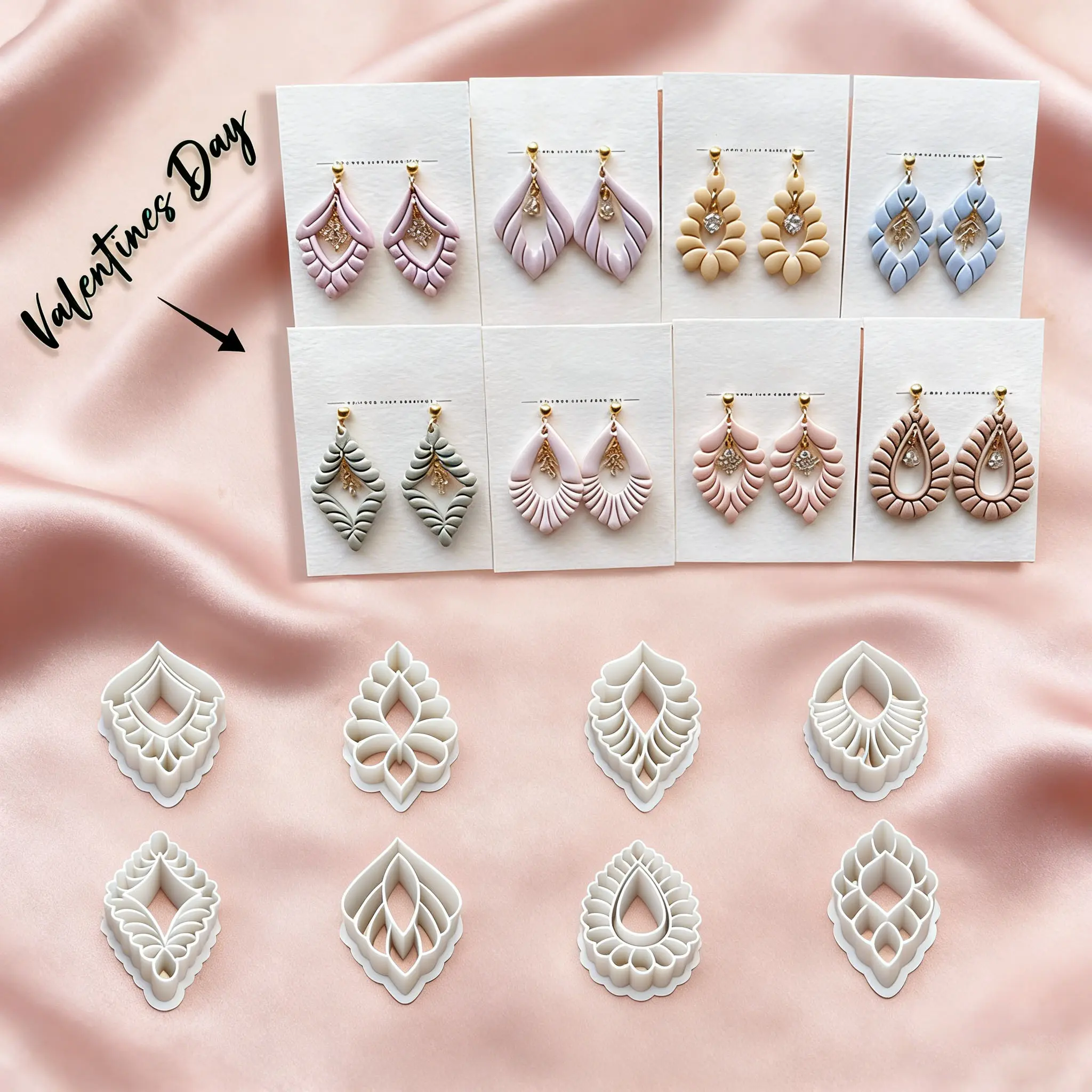 8 sets of polymer clay cutting molds for soft clay earrings, Diy jewelry accessories, Handmade Crafts, Jewelry making supplies, Jewelry making kit, including 8 hollowed-out patterns, covering earpiece styles, for handcrafted materials