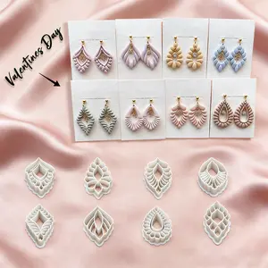 8 sets of polymer clay cutting molds for soft clay earrings, Diy jewelry accessories, including 8 different shapes of hollowed-out patterns such as water drops, diamonds, covering a wide range of earpiece styles. Designed for handcrafted materials