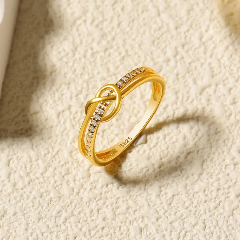 Heart Knot Ring in 925 Silver & 14K Gold Plating | Mother Daughter Friendship Ring with CZ | Promise Gift for Women, Heart Design Ring, Intertwined Hearts,summerwins Cubic Zirconia Maternity Symbol Ring