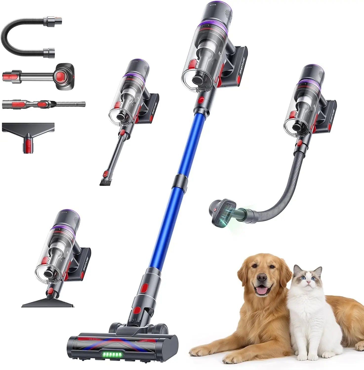 SMOTURE VAC05 Cordless Vacuum Cleaner, 650W 55KPA 70 Mins 2in1 Vacuum for Home, Pet Brush & Sofa Brush, 3.3Ft Hose, Wall-Mount Charging, Stick Vacuum for Pet Hair/Sofa/Carpet/Hard Floor