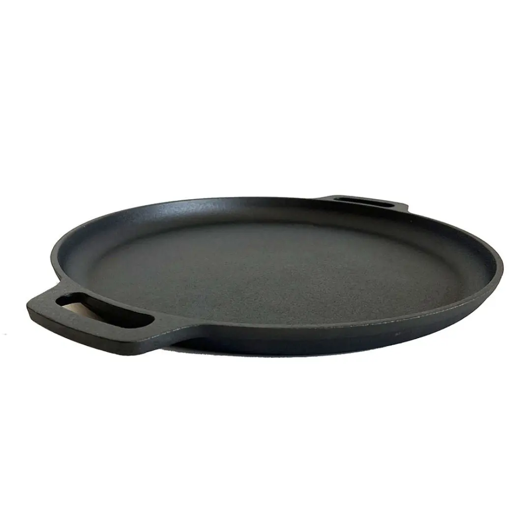 Lifespace 14-in Round Pre-Seasoned Scratch-Resist Coat Thermal Cast Iron Grill Skillet - 7.3 lbs Sturdy Cookware for Frying, Campfire/BBQ Party, Oven-Safe Handle, Convenient Hanging Hole, Hand Wash Only