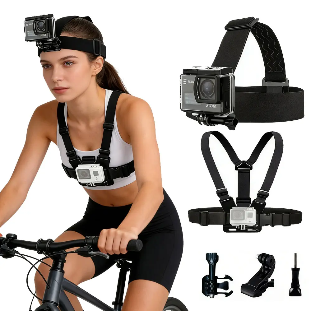 SJCAM 2Pcs Action Camera Accessories Set - Head Strap Mount + Chest Mount Harness,  for SJCAM C110Plus/C100Plus/C300/C400/SJ20 SJ4K /GoPro Hero 13 12 11 10 9 8 7 6 5 4/AKASO EK7000/V50/Brave 7/DJI Action Camera