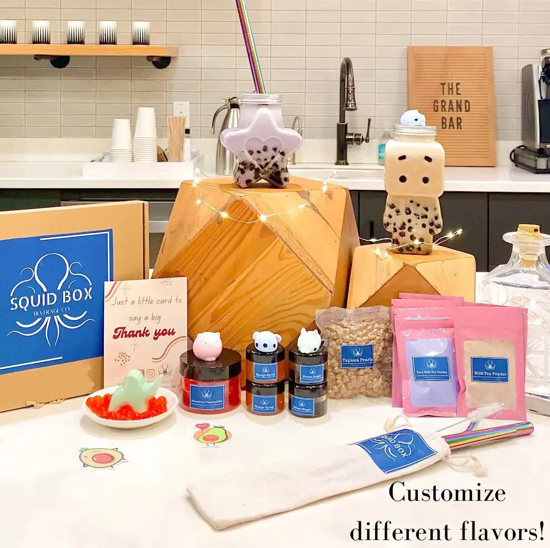 Create your own bubble tea box -Brown sugar, taro, original, Thai, mango, honeydew. Gift boba tea kit. Cute bottles. Bubble tea kit. Bamboo Drinks Strawberry