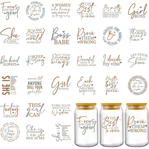 UV DTF Cup Wraps - 30 Sheets Strong Women Inspirational Quotes UV DTF Stickers for 16 oz Glass, BeKind Always Motivational Quotes Transfer Sticker DIY Water Bottle Journal Decoration Gift Sticker Packs Decal Sticker