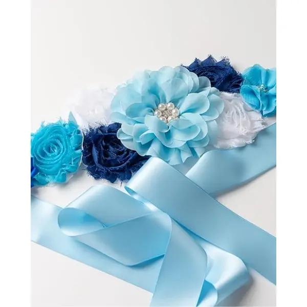 Maternity Sash Set (3-Piece) with Bowknot & Decorative Mini Flowers, Mom-to-Be Baby Shower Decorations, Expectant Parents Gender Reveal Party Photo Gift