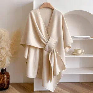 Solid Color Split Shawl Versatile Fashion Autumn Winter Warm Decorative Atmosphere Cardigan for Men & Women in Soft Polyester Fabric with Plain Weave Design Fluffy Soft Scarf