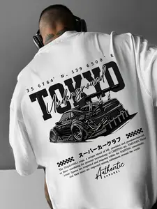 Men's Racing & Jdm Drift T-Shirt, Tokyo Speed Graphic, Loose Casual Summer Tee, Perfect for Jdm Enthusiasts, Car & Drift Events
