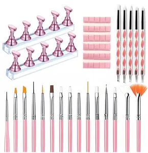 Nail Art Tools Set – 15 Nail Art Brushes + 5 Dotting Pens with Nail Stand Holder – Professional Nail Design Kit for DIY Manicure & Salon Use