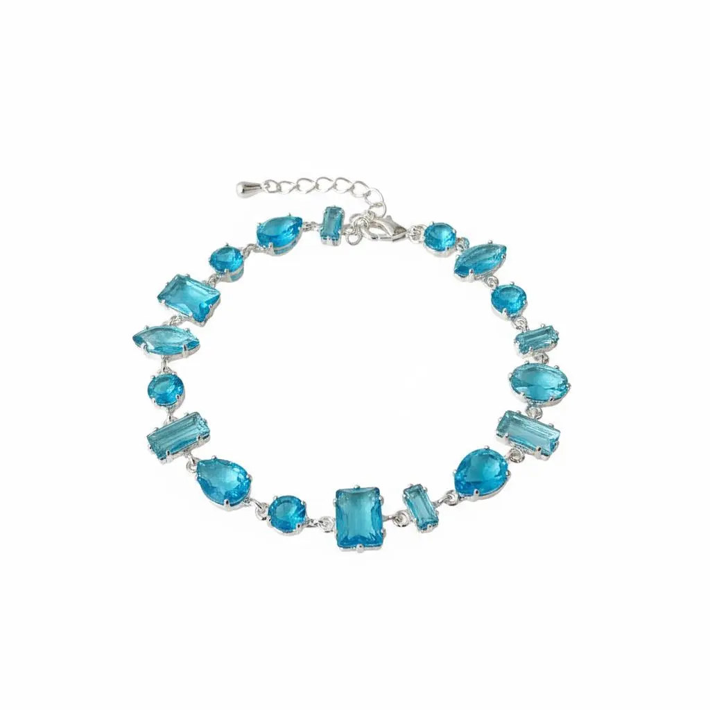 Snap&Spark "Ice Queen Era" Blue Candy Bracelet for Women, Sterling Silver-Plated Iced-Out Aesthetic, TikTok Viral Daily Wear Jewelry, Ideal Gift for Silver Girlies Girlfriend
