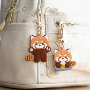 Sleeping Red Panda Keyrchain Kawaii Animal Pendant Creative Red Panda Embroidery Key Rings Zoo Gift Bag Pendant Car Pendant