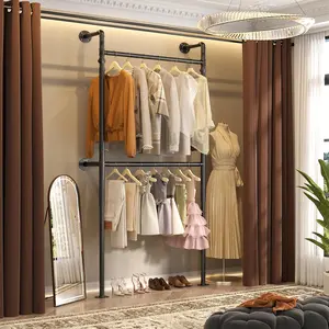 Unikito 3.5FT Industrial Pipe Clothing Rack，41'' Heavy Duty Metal Garment Rack，Wall Mounted Closet Wardrobe Rack ，Modern Small Walk-in Closet Organizer System