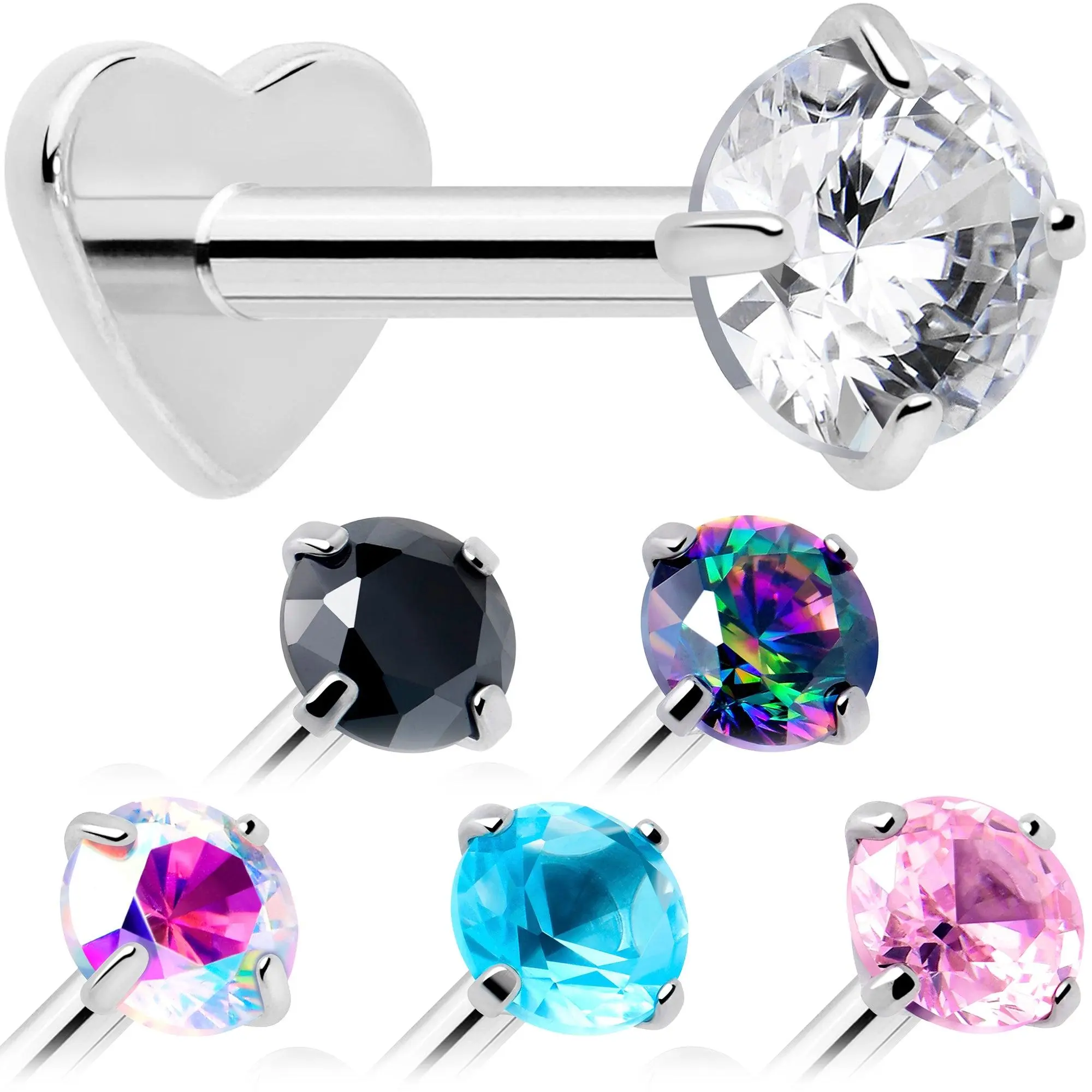 18 Gauge 5/16 CZ Implant Grade Titanium Reversible Threadless Flatback