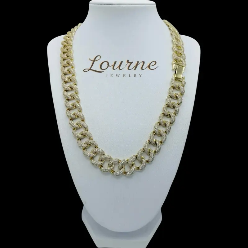 14k Gold Plated Cubano Necklace, 10mm Width, 22in Length, High-Quality Waterproof & Wear-Resistant Design