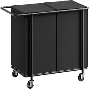 Laundry Hamper with Wheels,200L Rolling Laundry Basket 2 Section with Lid,Frame Laundry Cart with Handle and Removable Bags,Dirty Clothes Hamper for Laundry Room,Dorm,Black