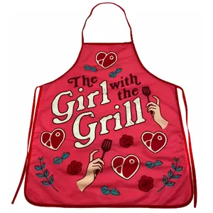 The Girl With The Grill Apron Funny Backyard BBQ Grilling Kitchen Smock Funny Graphic Kitchenware Bakeware Funny Food  Novelty Cookware Red