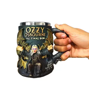 Fun 3D Ozzy Osbourne Commemorative Mug, Classic Reusable Insulated Skull Mug, Unisex Coffee Cup with Handle, Party Bar Drinks, Holiday Gifts