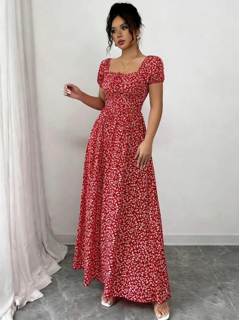 slim fit dress slacks Old Fashioned Vintage Maxi Dress with Long Sleeves