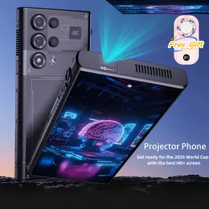 W&O 【Mother's Day】5G Unlocked Projector Phone, Android 14 Dual SIM Smartphone, 12GB RAM + 512GB Storage, 12000mAh PD Fast Charging Battery, 120Hz Projection with OTG Mouse Support, 68MP Triple Rear + 20MP Selfie Camera, Face Unlock