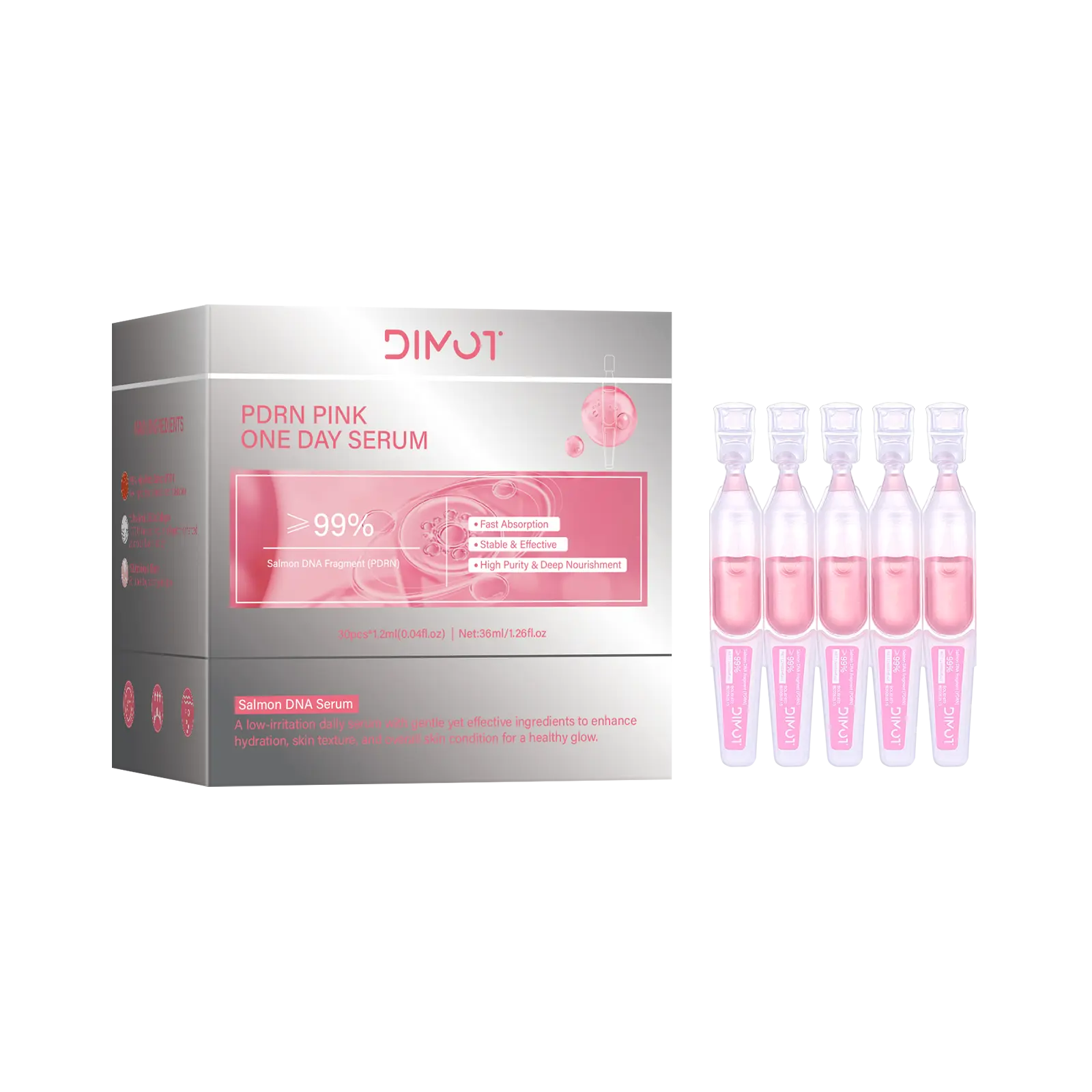 [DIMOT] PDRN Pink One Day Serum | PDRN Pink Skindrop Serum | 99% Salmon DNA, PDRN, Uneven Skintone,  Single-Use Vial