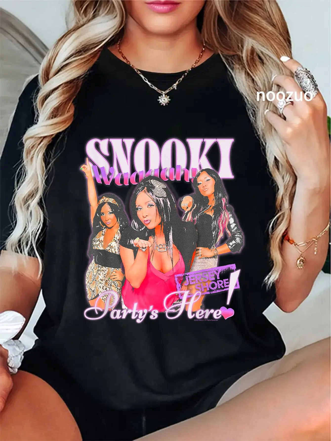 Women's 100% Cotton Round Neck Graphic T-Shirt, Unisex Streetwear Casual Everyday Top for Jersey Shore Party's Here Snooki Vintage Reality TV Show Fans, Tshirt, Playful Look