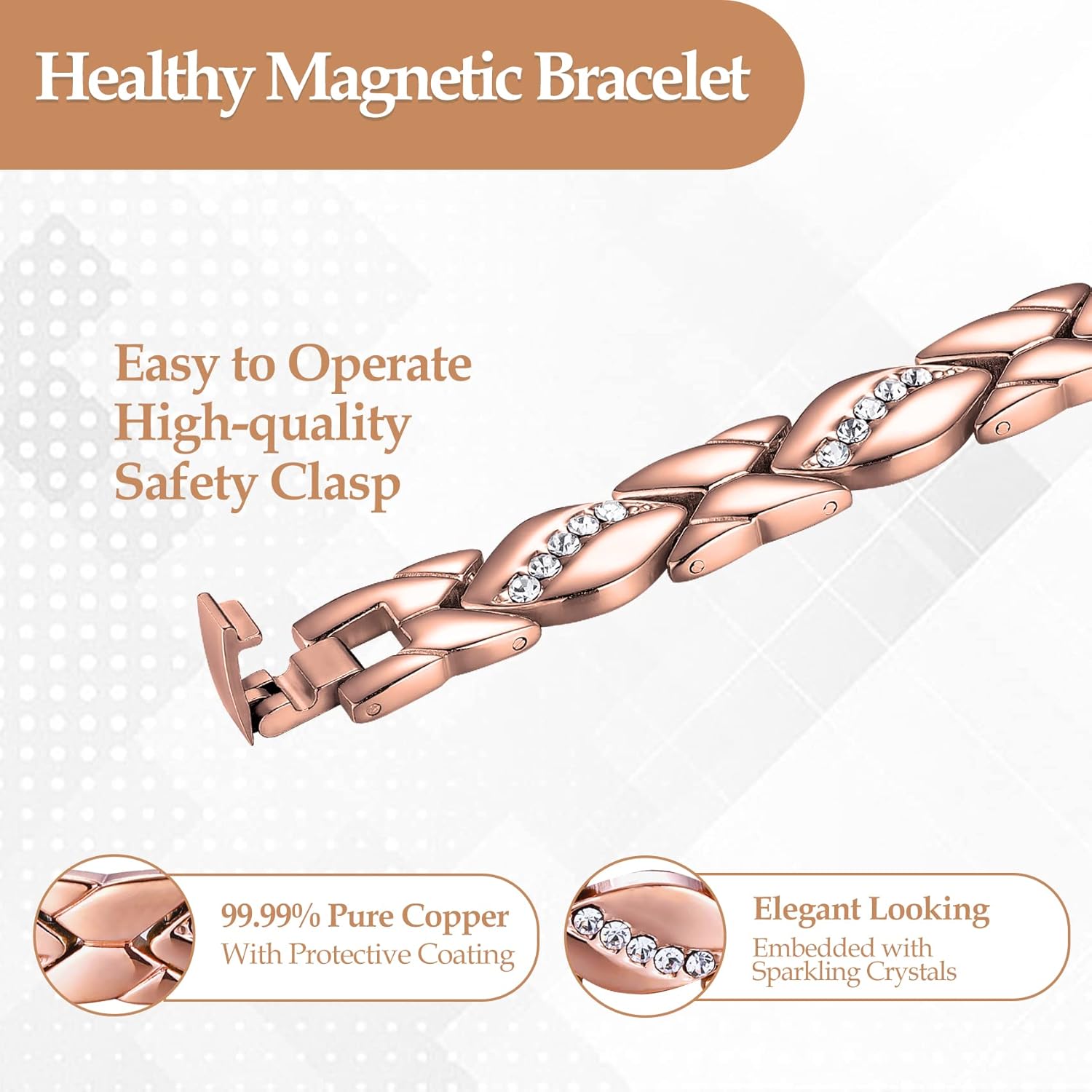 SGGUI Pure Copper Leaf Shape Bracelets for Women,Ultra Magnetic Bracelets for Women with 3500 Gauss Magnets,Crystal Valentine's Day Jewelry Gift