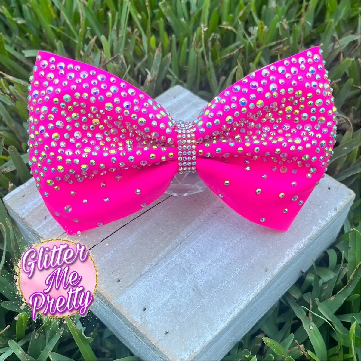 Customizable Hot Pink Rhinestone Tailless Cheer Bow for Teams