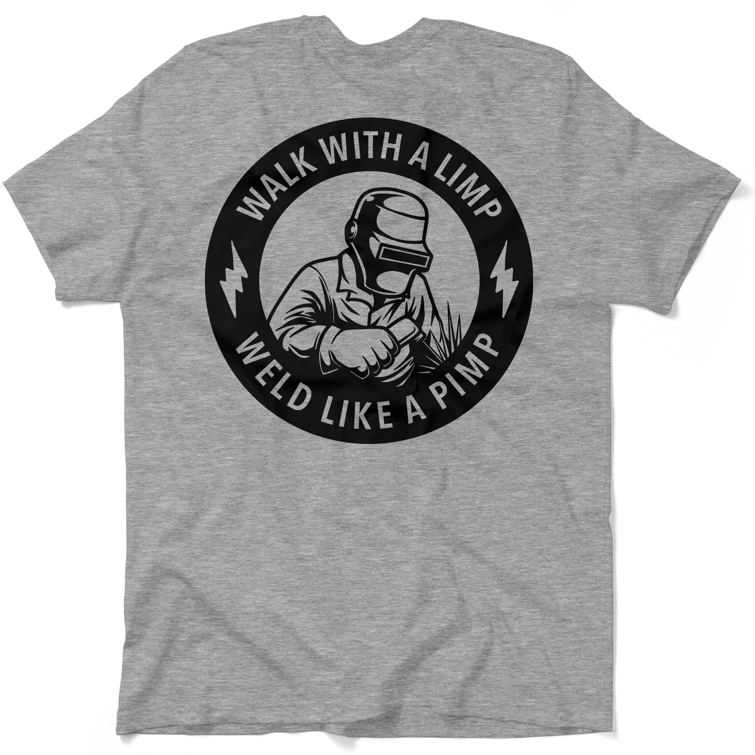 Weld Like A Pimp - Men's Heather Grey Everyday Casual T-Shirt Collar Jersey Menswear Top Flag Sleeve Cotton Tshirt Crewneck Streetwear Shortsleeve Tro