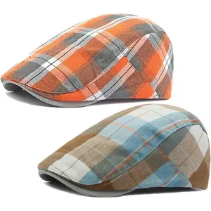 2 Pcs Thin Breathable Duckbill Cap Adjustable Plaid Forward Hat Newsboy Flat Cap Plaid Artist Hat Fashion Accessories