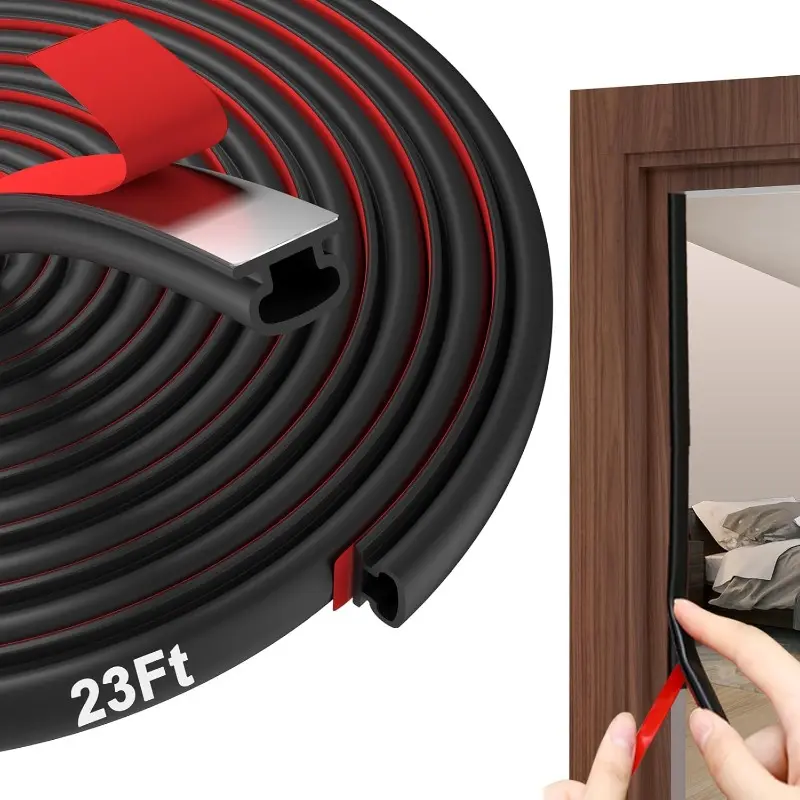23 Ft Weather Stripping Door Seal - Rubber Door Seal Strip for Door Frame, Self Adhesive Doors Soundproofing Strip, D Shaped Weather Stripping for Doors Windows, Black (W×H: 0.35×0.24 in)