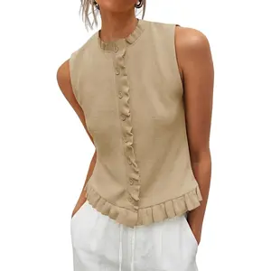 Imily Bela Womens Sleeveless Sweater Vest Ruffle Button Down Knit Tank Top Summer Trendy Going Out Vest Tops
