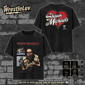 HBK Shawn Michaels Washed T-Shirt Wrestling Shirt WWE Fans WWE Tee Menswear Cotton Crewneck American Made Acid Washed 100% Cotton