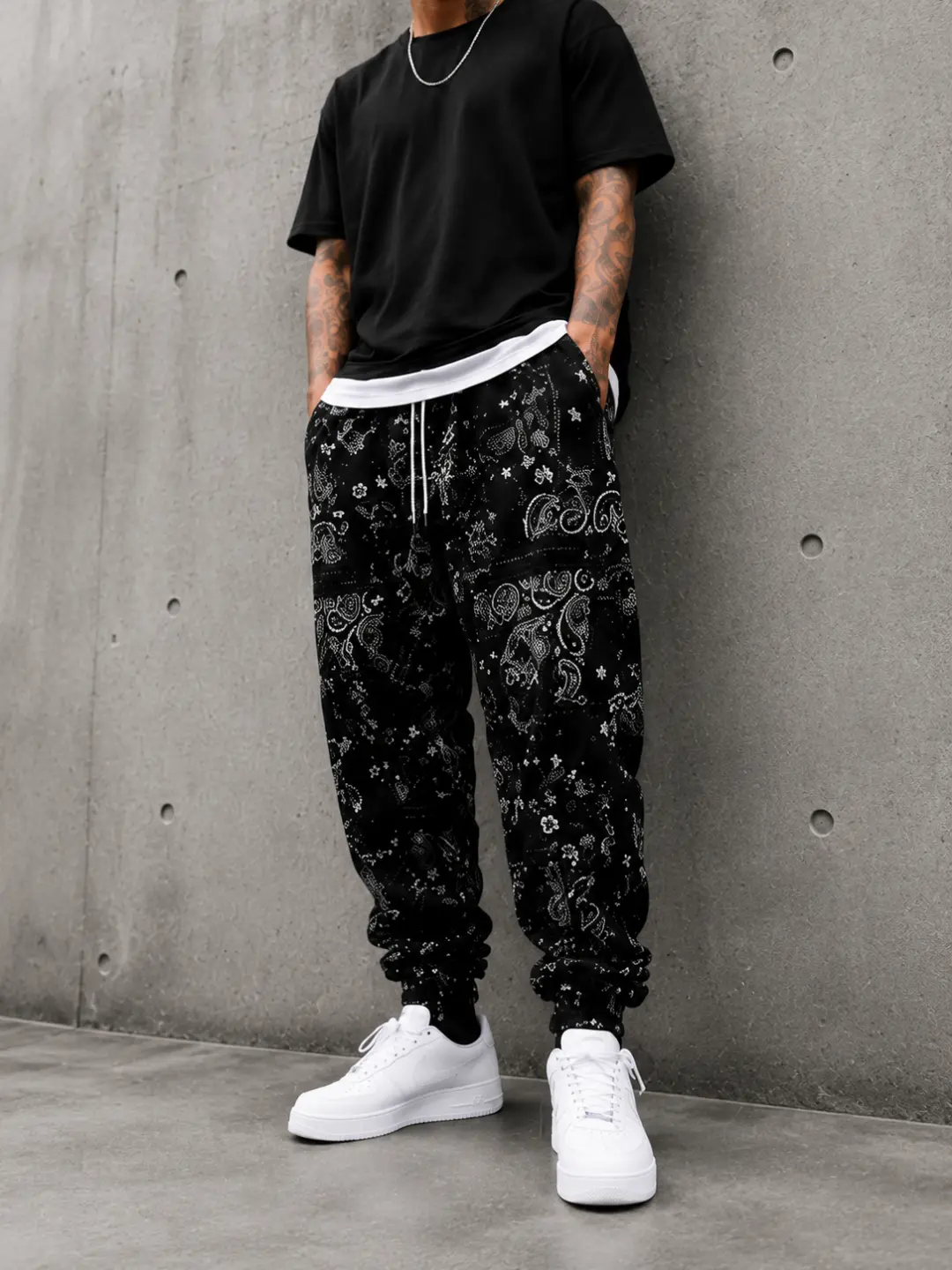 Baggy Bandana Paisley Print Joggers Black Y2K Streetwear Sweatpants Unisex Oversized Hip Hop Casual Pants