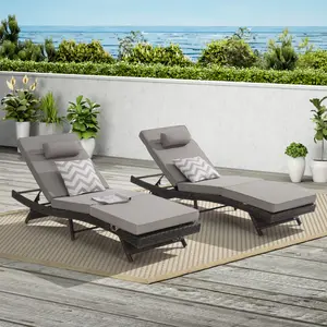 Patio Wicker Reclining Chaise Lounge Set of 2, with Adjustable Backrest and Removable Cushion, Outdoor Rattan Pool Lounge Chair for Patio Poolside Backyard Porch ﻿Beach Poolside Garden