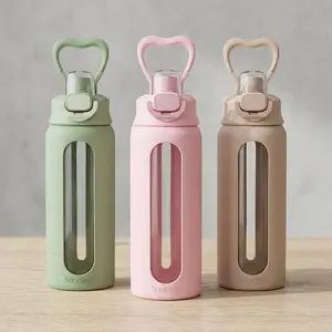 SANDJEST 24oz Glass Water Bottle with Silicone Sleeve and Leak-proof Lid, Emotional Support Drinking Hydration, Ideal for Travel Mother's Day Gift