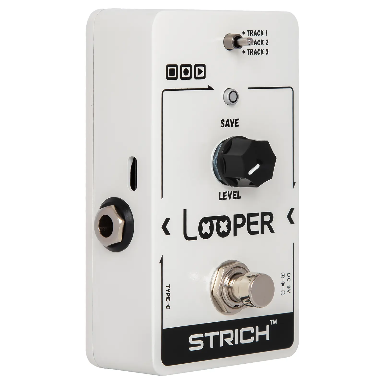 STRICH Looper Guitar Effect Pedal - Pure White, 3 Slots for Loop Track Saving, All-Function Single Knob, USB Audio Export, 90 Mins Runtime for Electric Guitars