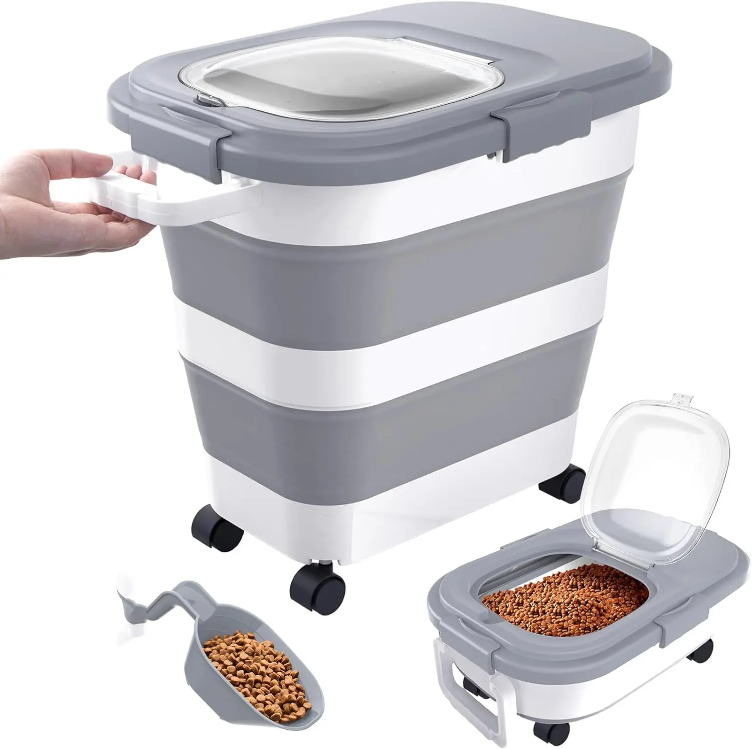 10-40lbs Airtight Dog Food Storage Container,Collapsible Dog Food Container with Lid,Wheels,Handle,Large Pet food storage Container with Scoop,Small Food Container for Dog Cat