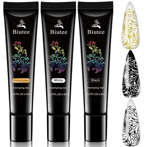 Biutee Stamp Nail Polish Gel, White Black Shining Golden Stamping Gels for Nail Stamp Plate, Nail Art Gel Polish Nail Care Daily Manicure Cutics Cosmetic Resin Beauty Products