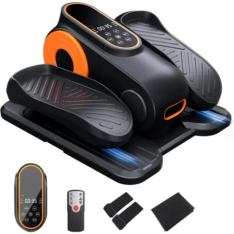 Morelax Under Desk Elliptical Machine - Compact 2-in-1 Office Exercise Equipment with Sturdy Base Helps You Secure, Fully Assembled Quiet Operation, Foot Massage, Burns Calories, 12 Adjustable Speeds, Electric Portable with Remote Control for Seniors