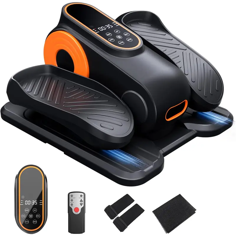 Morelax Under Desk Elliptical Machine - Compact 2-in-1 Office Exercise Equipment with Sturdy Base Helps You Secure, Fully Assembled Quiet Operation, Foot Massage, Burns Calories, 12 Adjustable Speeds, Electric Portable with Remote Control for Seniors
