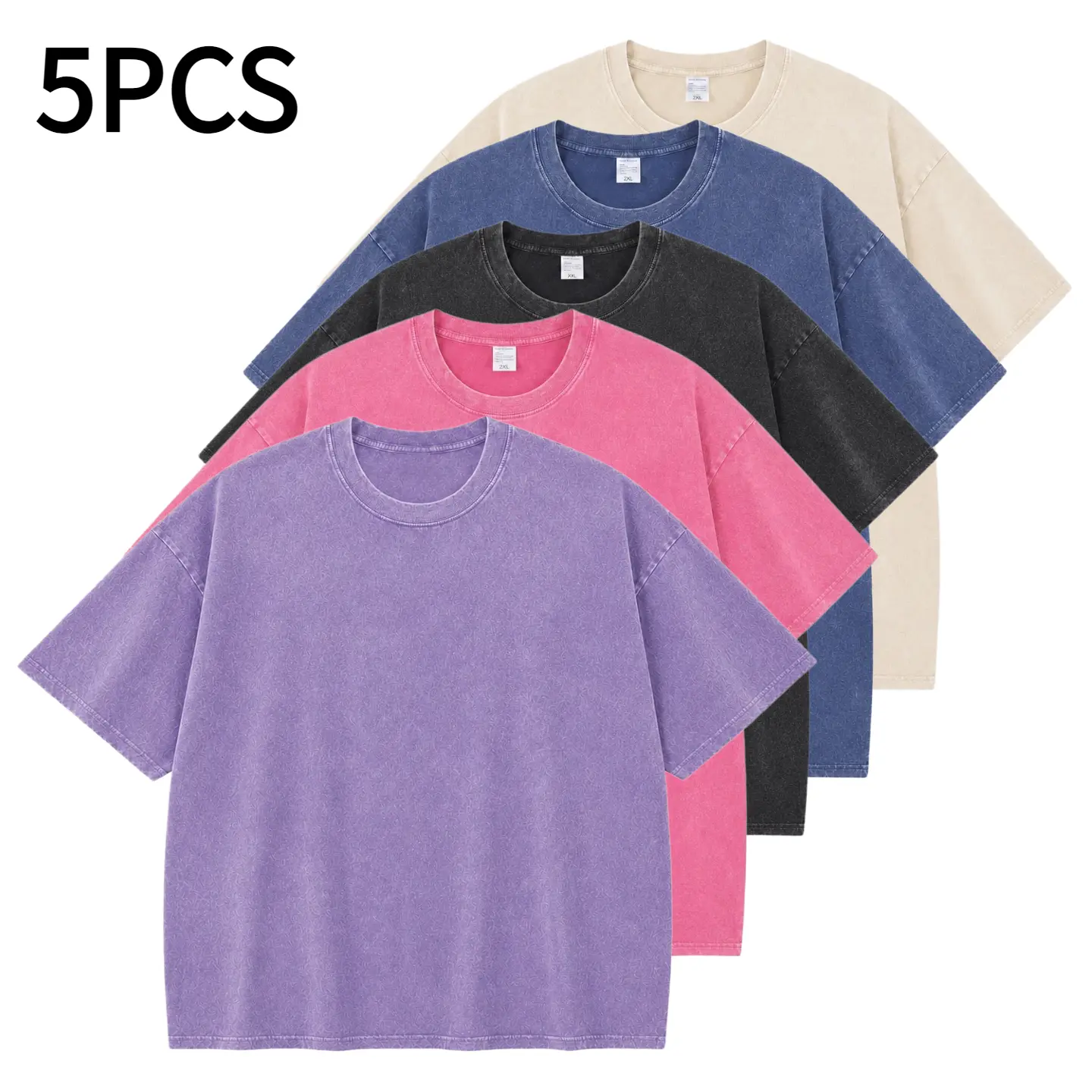 Unisex Acid Wash Oversized T-Shirts, 1 or 5 Pack Loose-Fitting Cotton Crew Neck Tees for Casual Summer Athleisure, Plain